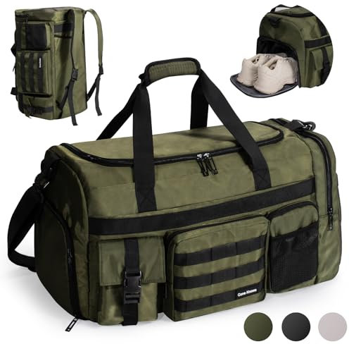 Bolsa de Deporte Hombre y Mujer Bolsa de Viaje Bolsa de Gimnasio con Compartimento para Zapatos y Bolsillo Húmedo Bolsos Deportivos Gym Bag Fin de Semana Travel Duffle Bag (53L, Verde)-B
