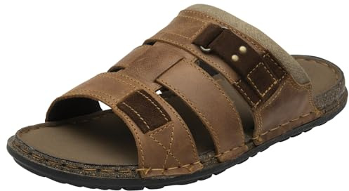 DUNLOP Men's Leather Sandals, 3 Adjustable Straps, Suede Insole, Light Brown, 8