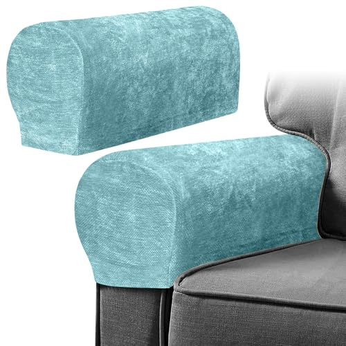 YancLife Armrest Chair Covers, Set of 2 Anti-Slip Stretch Chenille Couch Arm Cover with 10 Twist Nails, Armrest Covers Thickened Arm Caps Slipcovers for Sofa Couch Chair Recliner Protector (Sky Blue)