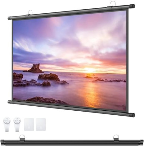 Projector Screen, HD Anti Crease Portable Projection Screen, Pull Down Manual Projector Screen, 60/72 Inch 16:9, Movie Home Theater 4K Ultra HD 3D Ready, for Home Theater Office Classroom TV Usage(16: