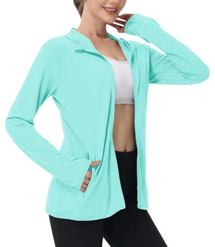 Mrat Veste de protection UV pour femme été - Séchage rapide - Protection UV UPF 50+ - Sweat à capuche à manches longues - Fermeture éclair - T-shirts de course - Léger - Athlétique - Haut mince
