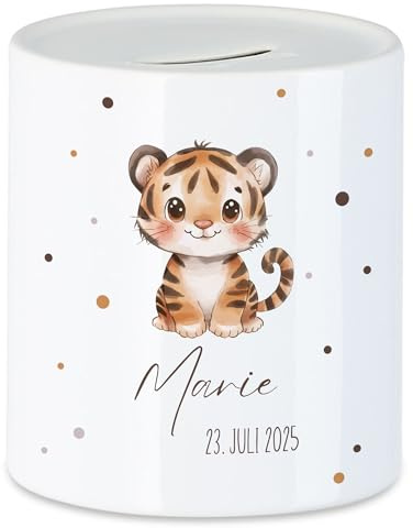 Spardose Kinder mit Namen Personalisiert, Tiermotiv Elefant Geschenk für Mädchen & Junge Geburtstag, Weihnachten, Geburt und Taufe - Sparschwein Geldgeschenk und Wunscherfüller