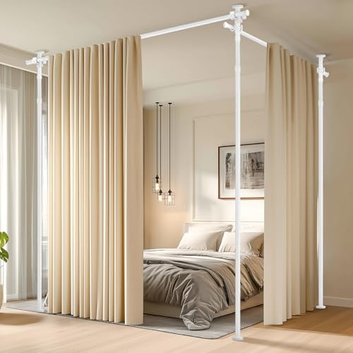 JILRON Raumteiler Spannstab ohne Bohren Für Balkon Sichtschutz & Umkleidekabine, Verstellbar (H110-300×B183-508cm), Einfach Installieren, Für Mieter, Weiß