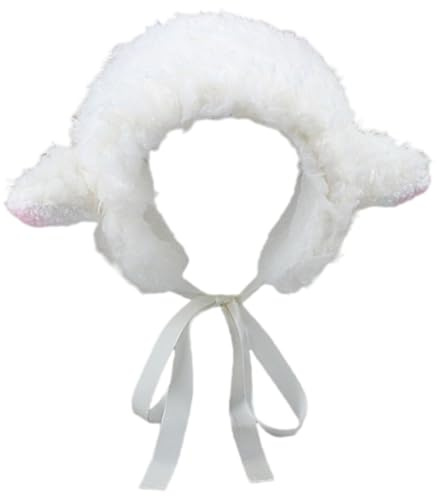 Syglawnd Schafmütze, Lammmütze, niedliches Cartoon-Schaf mit Riemen, Y2K-Beanie, Winter-Kopfbedeckung, Cosplay, Foto-Requisiten, Partyzubehör für Frauen, Mädchen, Kinder