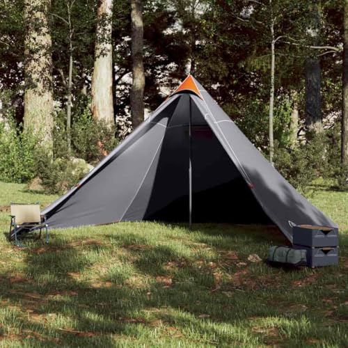 Tipi-Familienzelt 7 Personen, Grau Orange Wasserdichtes Campingzelt, 185T Polyester PU-Beschichtung, Leichtes Pop-Up Zelt mit Tragetasche für Outdoor Abenteuer