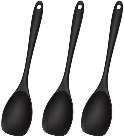 Set di 3 cucchiai da cucina in plastica resistente al calore con manico ergonomico, ideale per pentole rivestite, Cucchiaio da 27,5 cm di lunghezza, perfetto come cucchiaio versatile per
