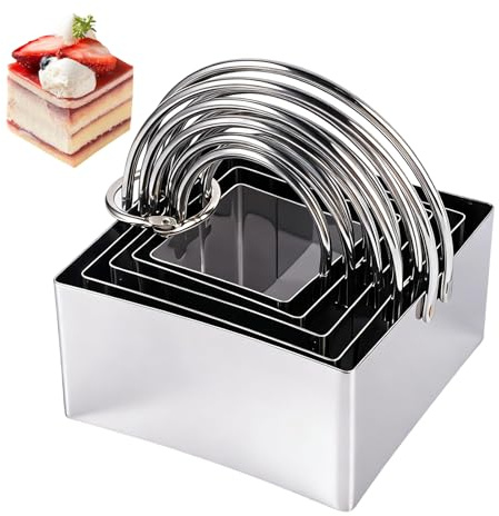 Silkmin 5 Stück Quadratische Ausstechformen, Edelstahl Cookie Cutter | Ausstechform aus Stahl zum Backen von Gebäck, Keksen, zum Schneiden von Sandwiches und für Kreative Speisen