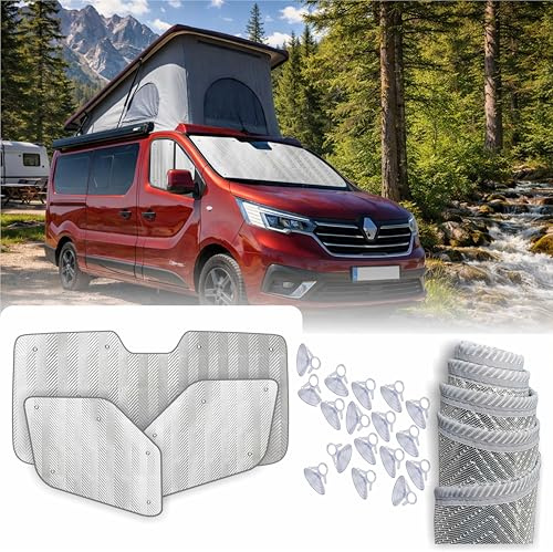 MJS Lot de 3 housses thermiques internes pour pare-brise et fenêtre compatibles avec Renault Trafic, Opel Vivaro, Opel Vivaro, Fiat Talento 2014-2020 (3 pièces) pare-soleil thermique pour fenêtre de