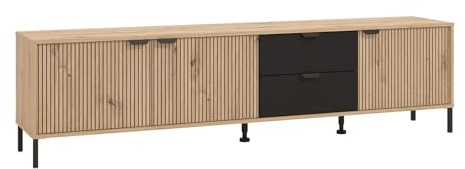 Vente-unique - TV-Board Merela -L 208.2cm x B 40.1cm x H 54.3cm- Holzspan - schwarz, naturfarben hell