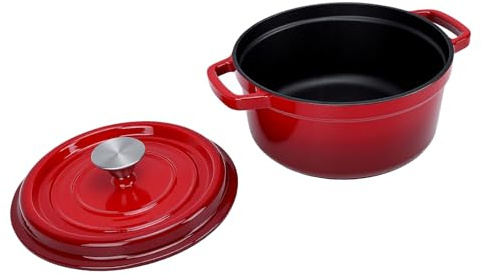 Jiawu Four Hollandais, Marmite en Fonte émaillée de 7 L, Marmite à Double Poignée avec Couvercle Hermétique pour la Cuisson du Pain, Ragoût, Rôtissage