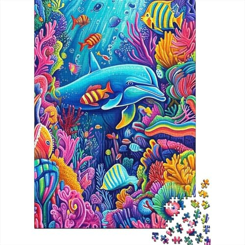 Delfin Unterwasser Korallenriff 1000 Teile Puzzle für Erwachsene Papier 1000 Teile Puzzle Spiel Familienspaß Entspannung Geschenk 38x26cm/1000pcs