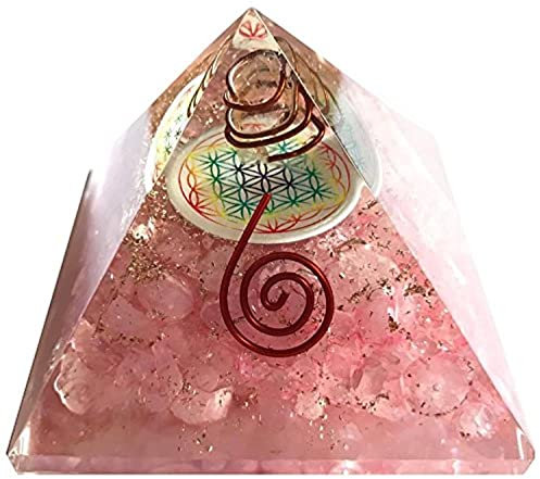 Orgonite pyramide fleur de vie Quartz rose - Base : 7 cm - (Elle appelle l'énergie des anges pour vous entourer et vous protéger) Taille