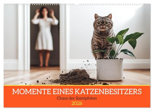 Momente eines Katzenbesitzers - Chaos der Samtpfoten (Wandkalender 2026 DIN A2 quer), CALVENDO Monatskalender: Lustiger Katzenkalender für ... Haustierfreunde mit Humor. (CALVENDO Tiere)