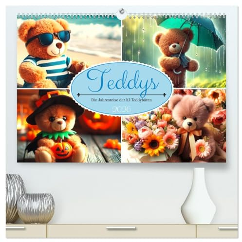 Teddys - Die Jahresreise der KI-Teddybären (hochwertiger Premium Wandkalender 2026 DIN A2 quer), Kunstdruck in Hochglanz: KI-gestaltete Teddys auf Entdeckungsreise (CALVENDO Spass)