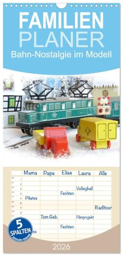 Familienplaner 2026 - Bahn-Nostalgie im Modell mit 5 Spalten (Wandkalender, 21 cm x 45 cm), CALVENDO: Modellbahnen im Retro-Look (CALVENDO Hobbys)