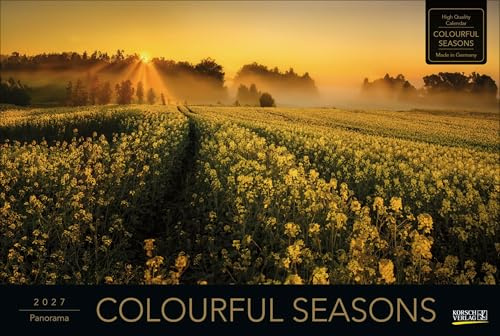 Colourful Seasons 2027: Großer Foto-Wandkalender mit Bildern von Jahreszeiten in der Natur. Edler schwarzer Hintergrund. PhotoArt Panorama Querformat: 58x39 cm.