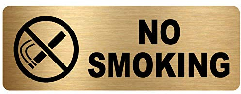 Cartello in metallo con scritta No Smoking in alluminio, color oro, con immagine e avviso per porta, ufficio, negozio, magazzino, scuola, bar, ristorante, pub, affari, salute, sicurezza, 200 x 75 mm