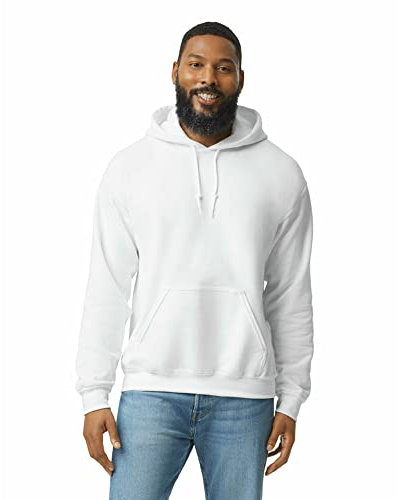 Gildan Felpa In Pile Con Cappuccio, Modello G18500, Felpa con Cappuccio Uomo, Bianco, L