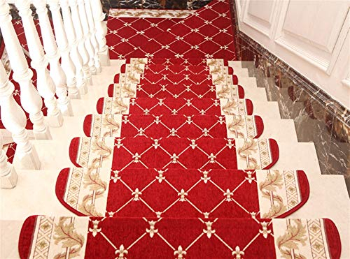LIVEINU Selbstklebend Stufenmatten Treppen Teppich Halbrund Waschbar Starke Befestigung Anthrazit Klassisch Treppen-Matten 24x80cm (15 Stück) Rot 3