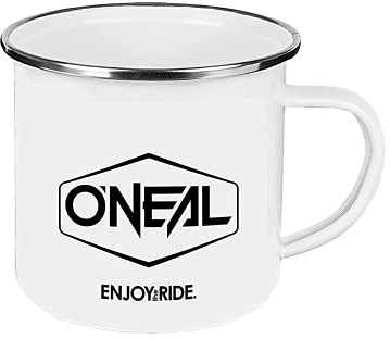 O'NEAL | Taza de Esmalte | MTB MX Motocross | Taza de Esmalte, Taza de Esmalte con 300ml de Capacidad, diámetro 8,5 cm, Altura 8 cm | Taza de Esmalte | Té de café | Blanco con el Logo de O'NEAL