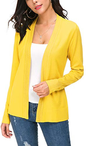 EXCHIC Femmes Manches Léger Manches Longues Devant Ouvert Tricoté Cardigan Gilets (XL, Jaune Citron)