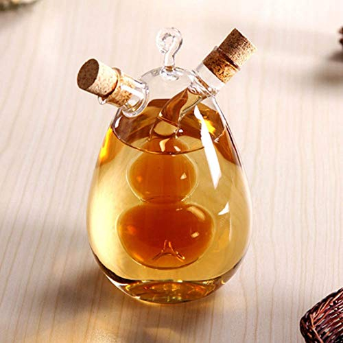 lulalula Bouteille en verre pour huile d'olive, vinaigre, vinaigre rond 2 en 1, récipient distributeur de sauce soja, double paroi anti-fuite pour fournitures de cuisine