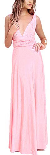 Donna Elegante Vestito Lunghe Senza Schienale Scollo a V Senza Maniche Transformare Infinity Maxi Abito Sera Multiway Avvolgere Damigella d' Onore Formale Matrimonio Festa Rosa L