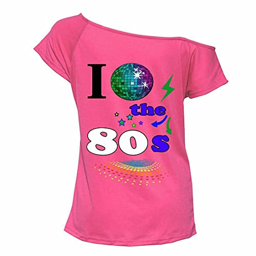 Zeetaq Damen T-Shirt I Love The 80er Jahre Neon Festival Damen Outfit Größe 36-54, Pink Love 80's Globus, M-L