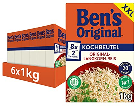 BEN'S ORIGINAL™ Original-Langkorn-Reis 20-Minuten im Kochbeutel 6x1kg