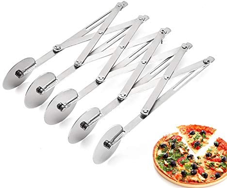 Cortador de repostería de acero inoxidable de 5 ruedas, cortador de pizza expandible, cortador de hornear ajustable, divisor de masa de galletas