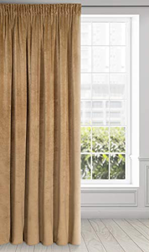 Eurofirany RIA Blickdicht Samtvorhang mit Kräuselband -1 STK. Einfarbig Thermogardine, Verdunklungsgardine, Wohnzimmer, Schlafzimmer, Lounge, 290 g/m2, 140x270 cm, Honiggelb