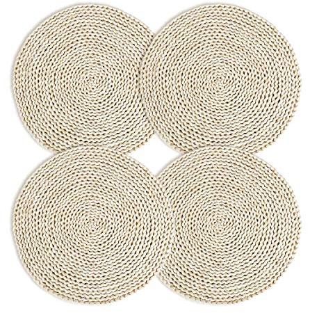 Manteles Individuales de Tejido Trenzado con Paja de Maíz, 12” Salvamanteles Redondos Alfombrillas Antideslizantes para el hogar Resistentes al Calor (4 Unidades)