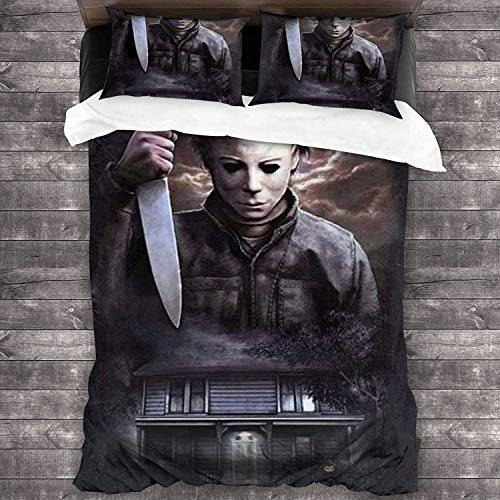 NICHIYO Halloween: The Curse of Michael Myers Bettwäsche-Set – Bettbezug und Kissenbezug, Mikrofaser, 3D-Digitaldruck dreiteiliger Bettwäsche (10,Single 135 * 200 cm+80 * 80 cm)