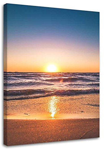 Feeby Bild auf Leinwand - Wandbilder Wohnzimmer Aesthetic - Strand Meer Sonnenuntergang - 60x90 cm 1tlg - Schlafzimmer Wandekoration - Bilder Zimmer - Living Room - Deko Wandbilder - Moderne Bild