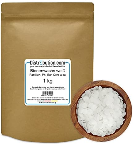 DistrEbution Bienenwachs Pastillen Weiß 1kg Ph.Eur. DIY Naturkosmetik Bienenwachstücher