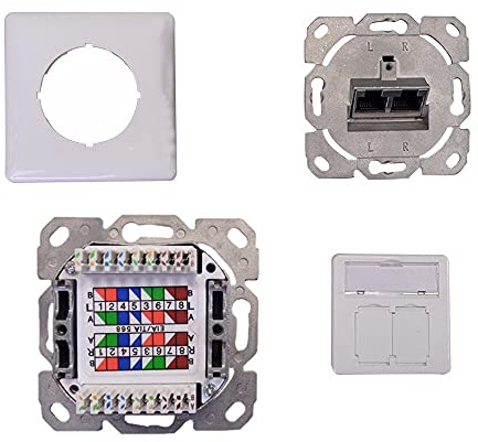 Spar-Paket: 10 Stück IT-Budget geschirmte Cat.6A universal 2 Port Datendose - Kabelzuführung horizontal - designfähig - PoE+ fähig - signalweiß