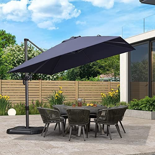 PURPLE LEAF 3 X 3 M Square Garden Cantilever Parasol, Large Square Patio Umbrella with Crank Handle and Tilt for Balcony and Outdoor, Navy Blue