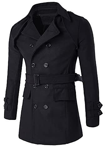 Manteau Homme Hiver Mi-Long Trench Coat en Laine Chaud Veste Slim Pardessus Parka Couleur Unie Coupe Vent Manteau Slim Fit Casual Long en Laine Caban