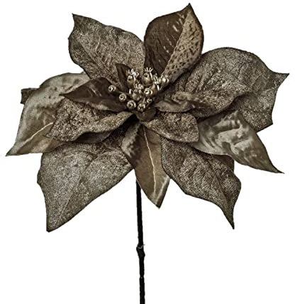 creativ home Kunstblume POINSETTIE 56 cm. Samt Seide Weihnachtsstern Adventsstern Christstern Poinsettia. BRAUN