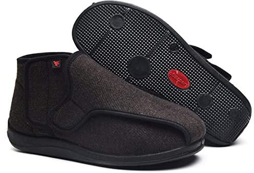 Zdcdy Diabetiker Schuhe Herren Extra Weit, Winter Warme Diabetische Schuhe mit Verstellbarem Klettverschluss, Orthopädische Diabetes Hausschuhe Schuhe für Männer Arthritis Ödem,Brown/47