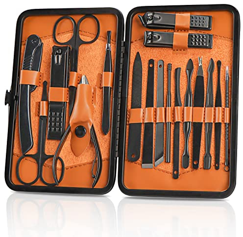 OWill Maniküre set, 18-teiliges Maniküre Pediküre Set, Nagelknipser Set Nagelset Nagelschere für Männer Ehemann und Eltern, Professionelle Nagelpflege Kit für Zuhause, Reisen(Schwarz und Braun)