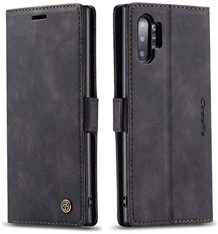 Ququcheng123 Lederhülle kompatibel mit Samsung Galaxy Note 10 Plus Hülle,Flip Case Schutzhülle Klapphülle Handyhülle mit Standfunktion-Schwarz