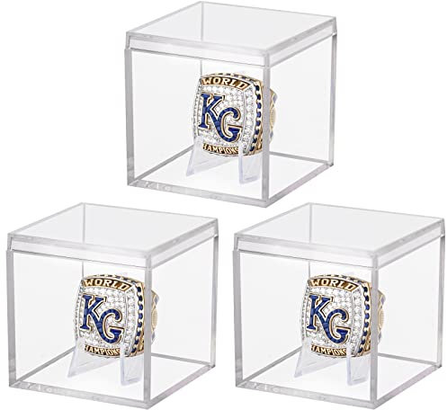 3 Stück Championship Ring Vitrine Clear Acryl Vitrine Mini Fußball Baseball Softball Ringhalter Display Box Einzelständer 1 Schlitz Ringloch Aufbewahrungsbox Geschenk für Sportfans 5,5 cm