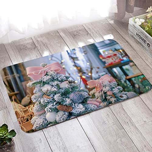 Tapis Entree Terracotta, Paillasson Automne Blanc Vert Rose Arbre de Noël avec Bowknot 40X120cm pour Salon Chambre