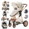 Gcarebb Poussette 3 en 1, Poussettes Citadines Avec Siège Auto, Poussette Canne Portable Pliant en Un Clic, Poussettes Combinée Paysage Haut Cadre en Aluminium