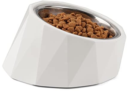 ComSaf Gamelle inclinée à 15° en Acier Inoxydable pour Chien et Chat, 120 ML, Angle incliné, gamelle pour Nourriture et Eau, gamelle antidérapante et Anti-déversement, avec Support Amovible, Blanc