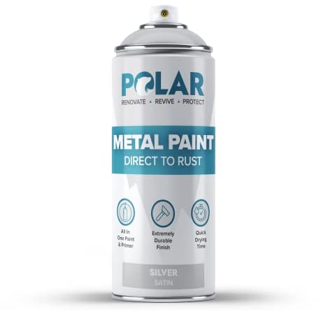 Polar Direct to Rust Satin Silver Metal Spray Paint - 400ml - Perfect for Metal, Wood, Furniture, Rust - Outdoor & Indoor Surfaces - Easy to Apply - 3 in 1 Primer, Undercoat & Topcoat