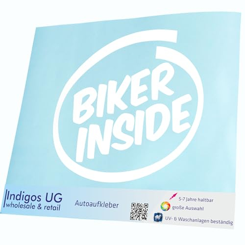 INDIGOS UG Aufkleber - Autoaufkleber - JDM - Die Cut - Biker Inside - Motorrad - 200x181mm weiß - Heckscheibe - Heckscheibenaufkleber - Sticker Tuning Boot Auto Laptop LKW