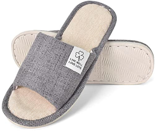 Colexy Pantofole da Donna da Uomo Antiscivolo, Lino di Cotone Materiale Comode e Traspiranti Slippers per Interni Pantofole Ospiti Lavabili Primavera Estate Ciabatte per Hotel Casa Spa (Grigio, 44)