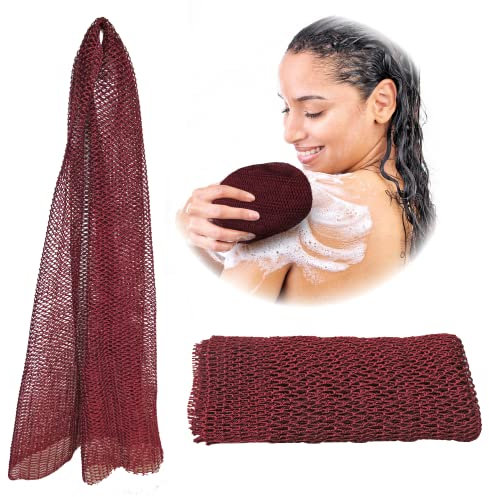 Adeton African Net Sponge, Authentic, Real, Black Owned, Exfoliating Bath Wash Cloth, Net Sponge, Body Exfoliator, Sapo, Shower Bath Accessories, Back Foot Scalp Scrub, Dead Skin Remover (Burgundy)